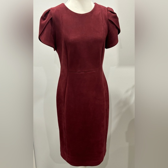 Calvin Klein faux-suede short-sleeve sheath dress Size 8 Burgundy Tulip  Sleeve - radharamanexports.com